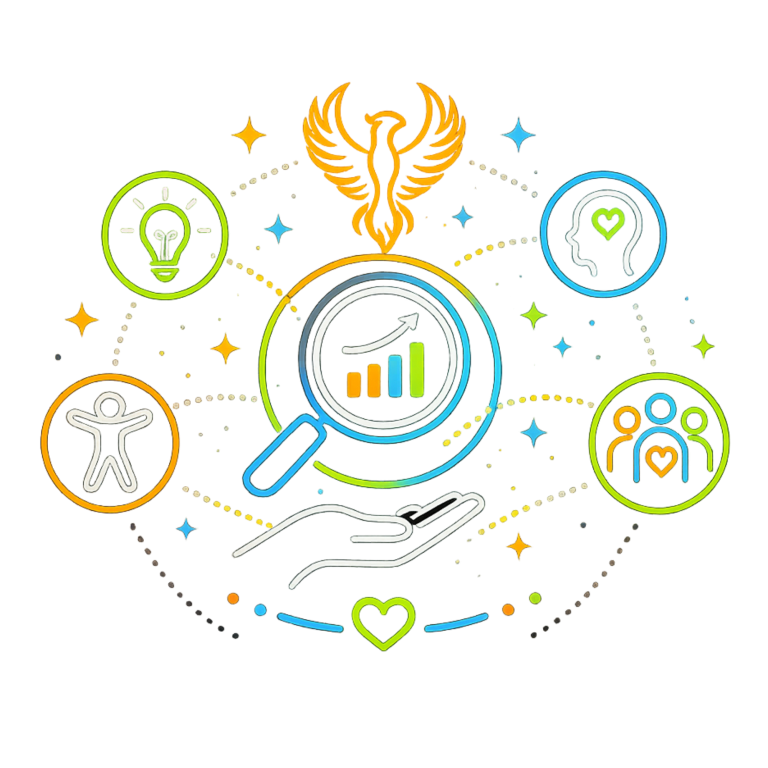 Learn More About Our Approach | Fynix Project Illustration representing the Fynix approach, combining learning, wellbeing, lived experience and evidence-informed foundations.