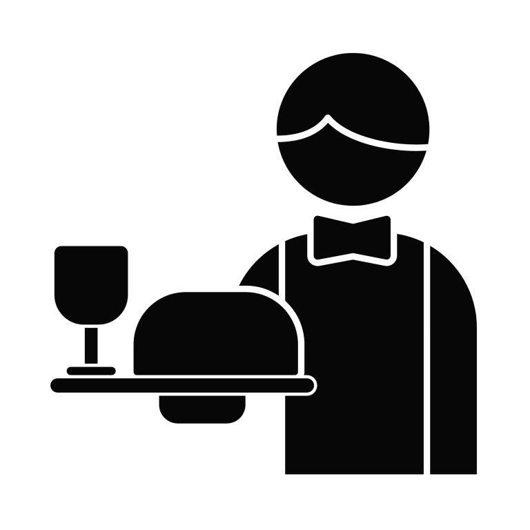 Hospitality wellbeing workshop icon Icon of a hospitality worker serving food, representing mental health and wellbeing support for hospitality teams.